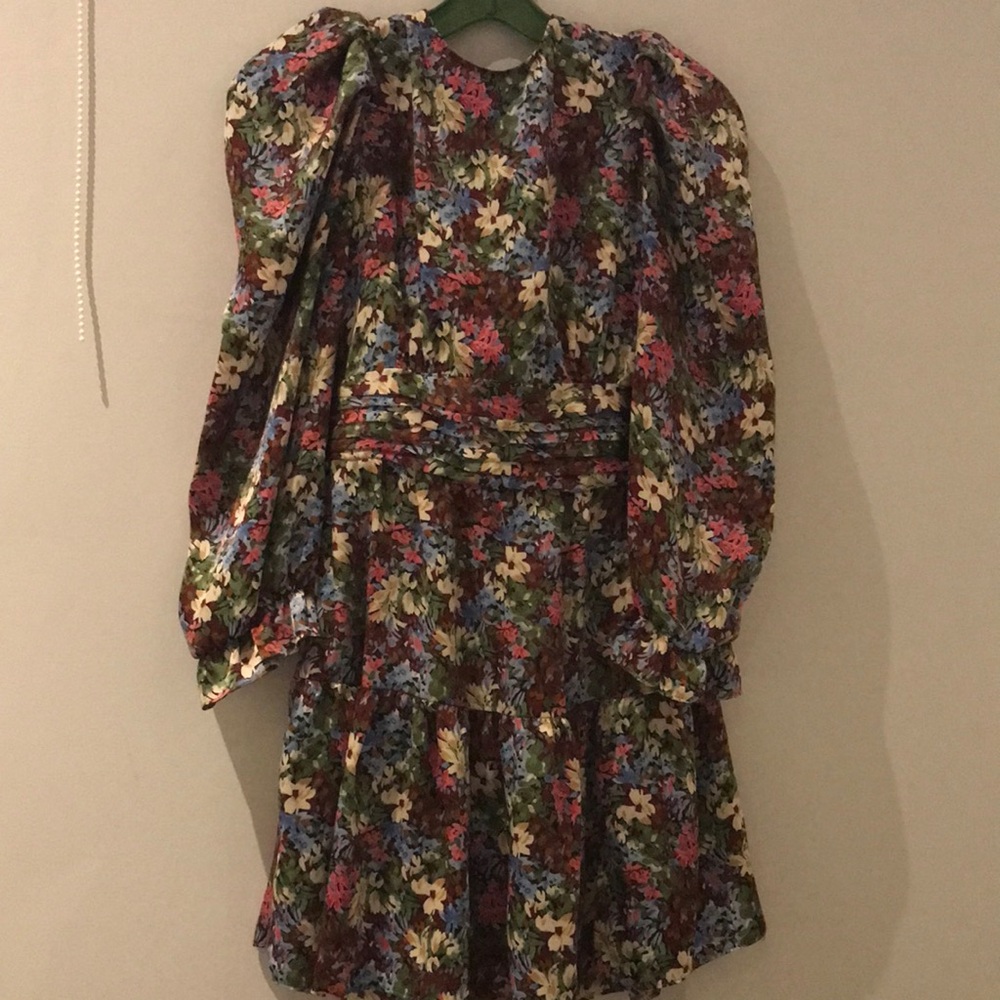 Zara Pink and Red Puff Sleeve Mini Dress